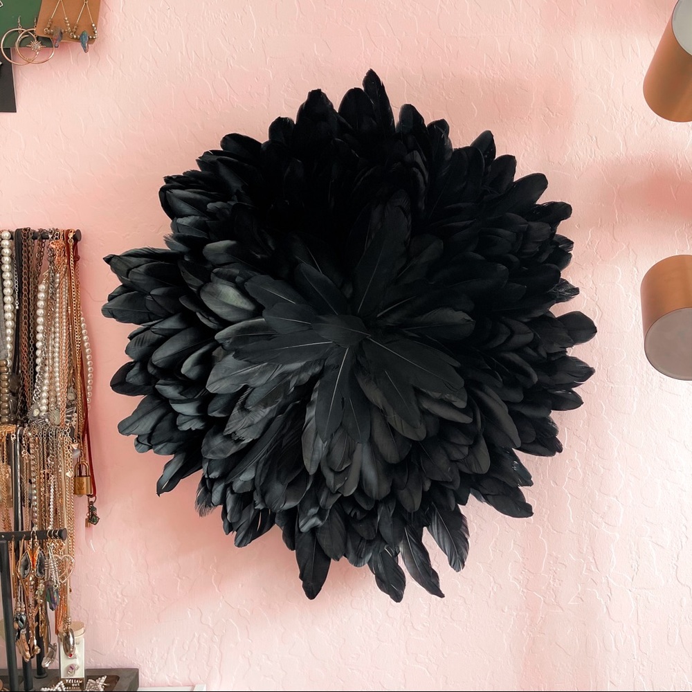 Boho Juju Hat Wall Decor Black Feathers